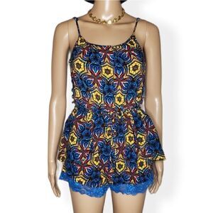 Love by Chesley blue yellow and brown‎ mini romper